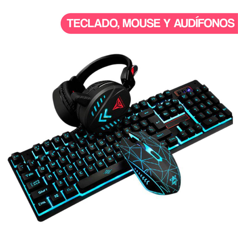 Kit Gamer. Teclado, Mouse, Audifonos y Mouse pad.